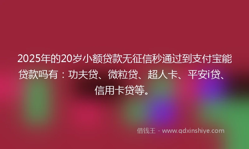 2025年的20岁小额贷款无征信秒通过到支付宝能贷款吗有：功夫贷、微粒贷、超人卡、平安i贷、信用卡贷等。