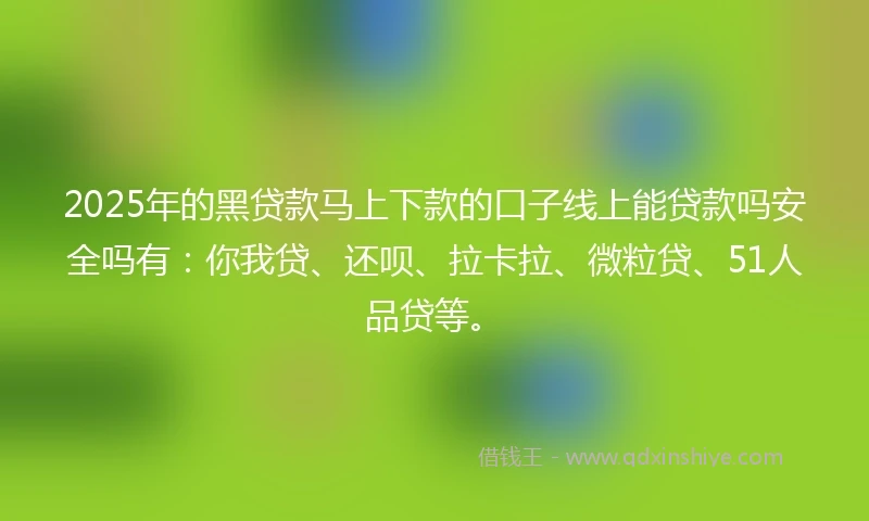 2025年的黑贷款马上下款的口子线上能贷款吗安全吗有：你我贷、还呗、拉卡拉、微粒贷、51人品贷等。