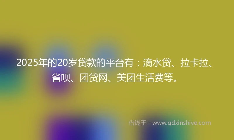 2025年的20岁贷款的平台有：滴水贷、拉卡拉、省呗、团贷网、美团生活费等。