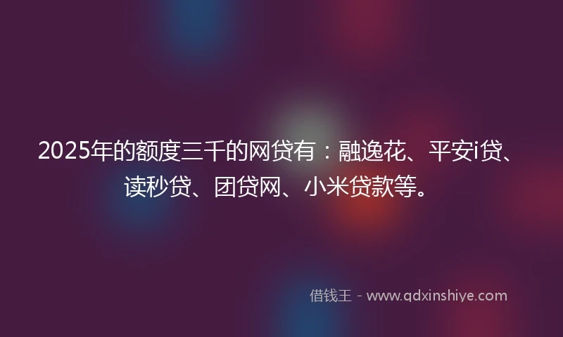 2025年的额度三千的网贷有：融逸花、平安i贷、读秒贷、团贷网、小米贷款等。