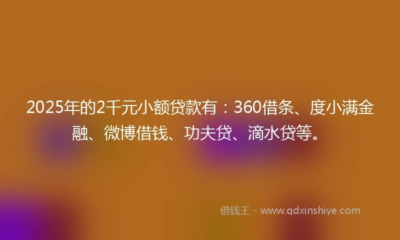 2025年的2千元小额贷款有：360借条、度小满金融、微博借钱、功夫贷、滴水贷等。