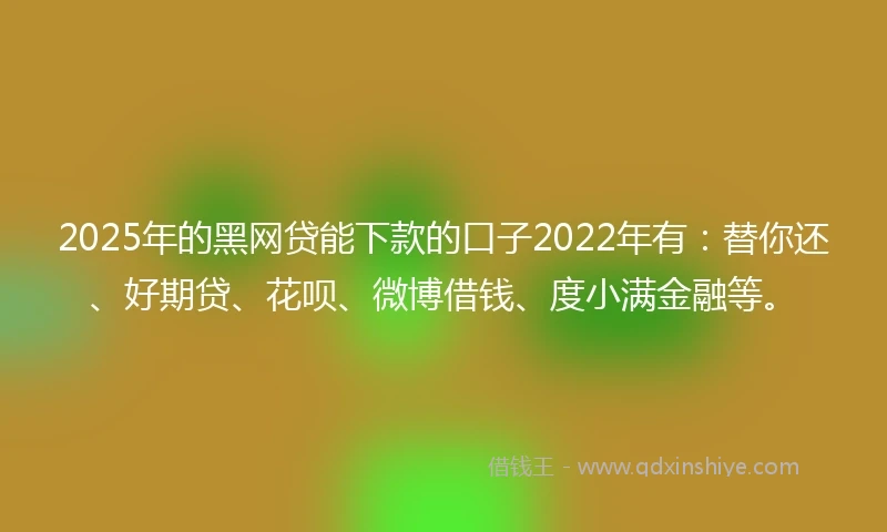 2025年的黑网贷能下款的口子2022年有：替你还、好期贷、花呗、微博借钱、度小满金融等。