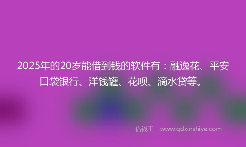2025年的20岁能借到钱的软件有：融逸花、平安口袋银行、洋钱罐、花呗、滴水贷等。