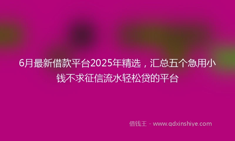 6月最新借款平台2025年精选，汇总五个急用小钱不求征信流水轻松贷的平台