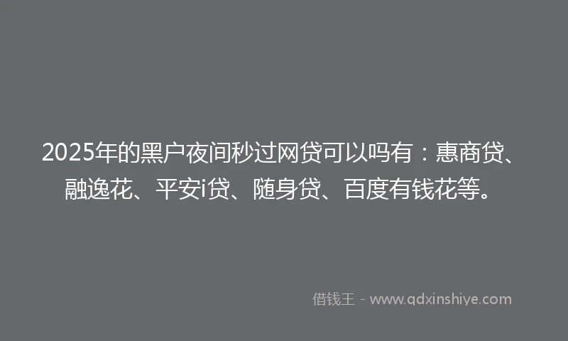 2025年的黑户夜间秒过网贷可以吗有：惠商贷、融逸花、平安i贷、随身贷、百度有钱花等。