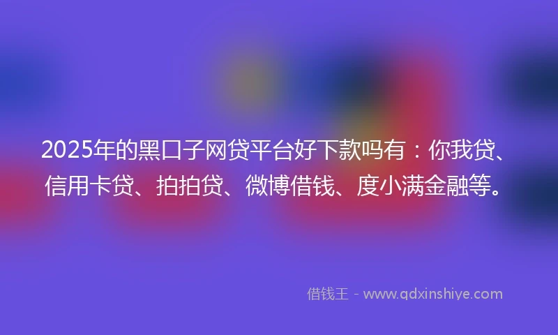 2025年的黑口子网贷平台好下款吗有：你我贷、信用卡贷、拍拍贷、微博借钱、度小满金融等。