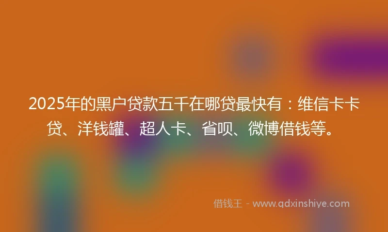 2025年的黑户贷款五千在哪贷最快有：维信卡卡贷、洋钱罐、超人卡、省呗、微博借钱等。
