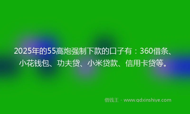 2025年的55高炮强制下款的口子有：360借条、小花钱包、功夫贷、小米贷款、信用卡贷等。
