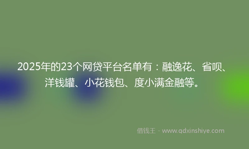 2025年的23个网贷平台名单有：融逸花、省呗、洋钱罐、小花钱包、度小满金融等。