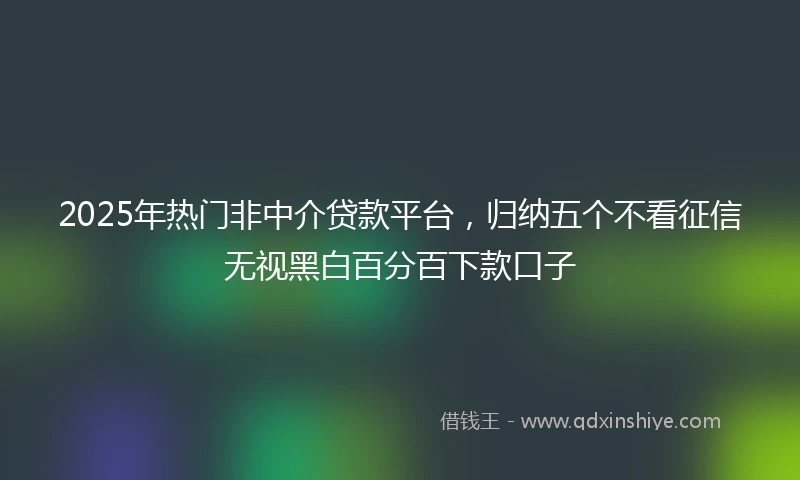 2025年热门非中介贷款平台，归纳五个不看征信无视黑白百分百下款口子