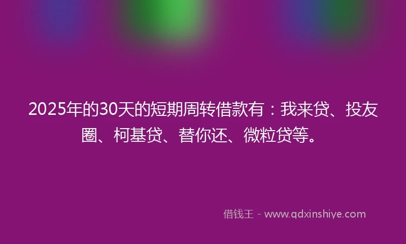 2025年的30天的短期周转借款有：我来贷、投友圈、柯基贷、替你还、微粒贷等。