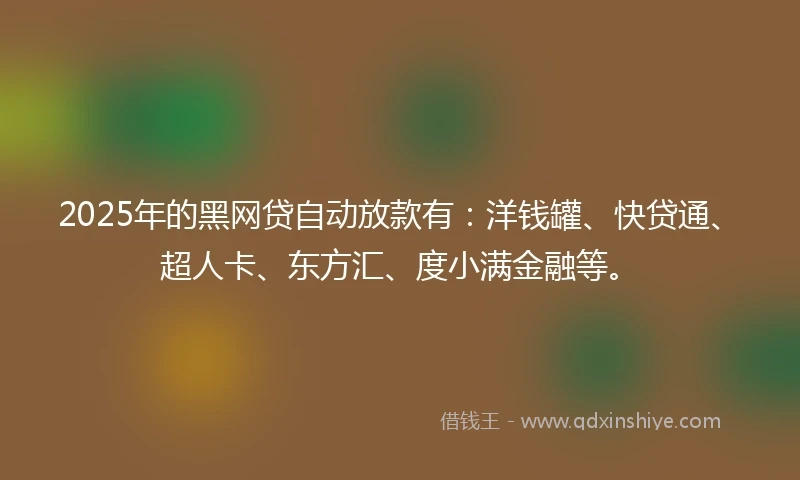 2025年的黑网贷自动放款有：洋钱罐、快贷通、超人卡、东方汇、度小满金融等。