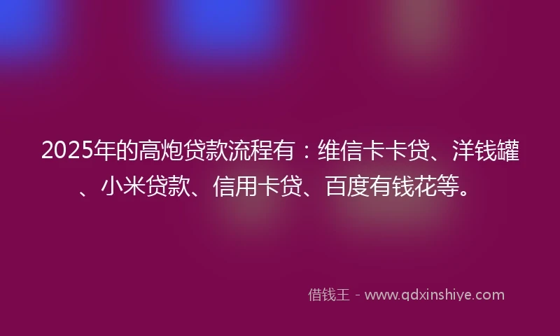 2025年的高炮贷款流程有：维信卡卡贷、洋钱罐、小米贷款、信用卡贷、百度有钱花等。