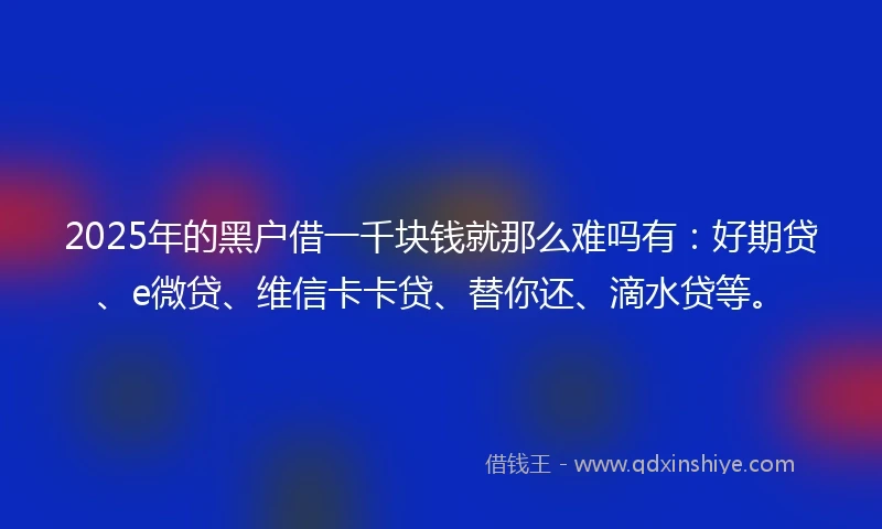 2025年的黑户借一千块钱就那么难吗有：好期贷、e微贷、维信卡卡贷、替你还、滴水贷等。