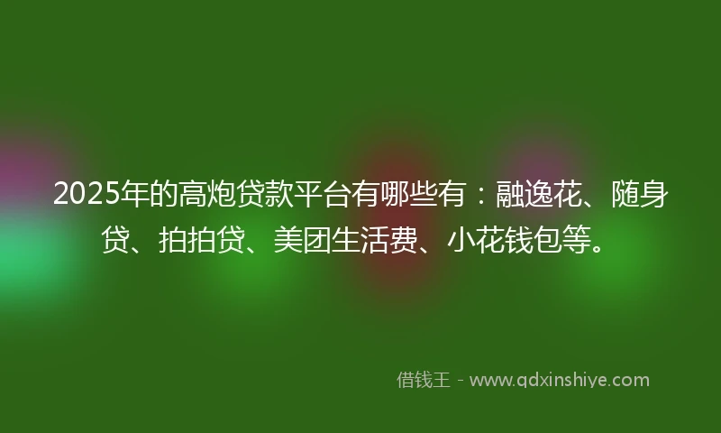 2025年的高炮贷款平台有哪些有：融逸花、随身贷、拍拍贷、美团生活费、小花钱包等。