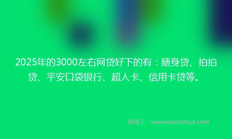 2025年的3000左右网贷好下的有：随身贷、拍拍贷、平安口袋银行、超人卡、信用卡贷等。