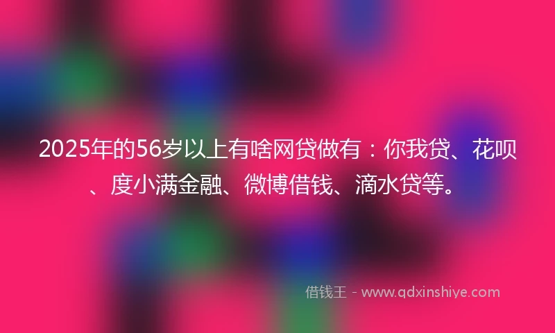 2025年的56岁以上有啥网贷做有：你我贷、花呗、度小满金融、微博借钱、滴水贷等。