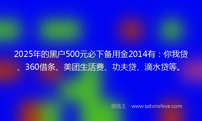 2025年的黑户500元必下备用金2014有：你我贷、360借条、美团生活费、功夫贷、滴水贷等。