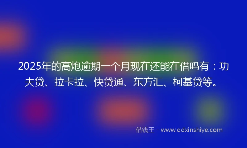 2025年的高炮逾期一个月现在还能在借吗有：功夫贷、拉卡拉、快贷通、东方汇、柯基贷等。