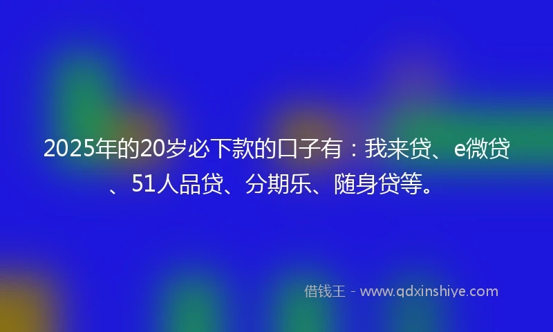 2025年的20岁必下款的口子有：我来贷、e微贷、51人品贷、分期乐、随身贷等。