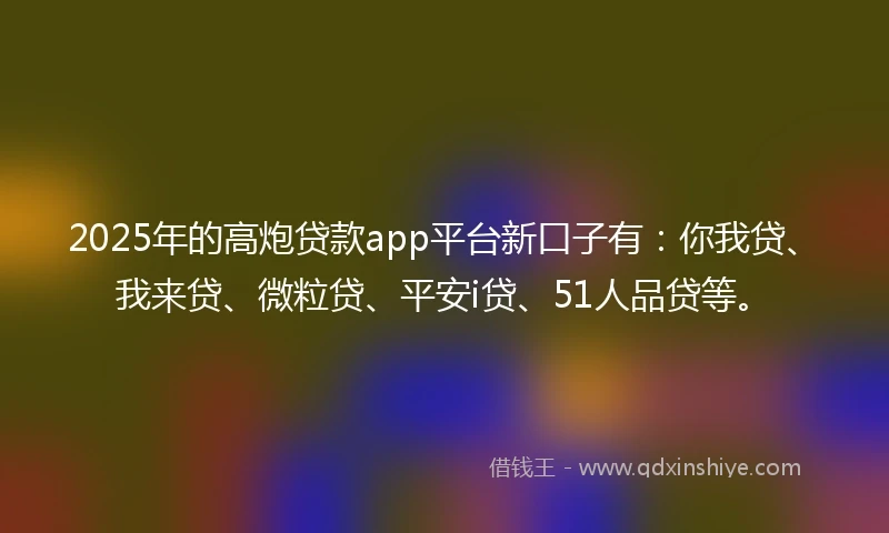 2025年的高炮贷款app平台新口子有：你我贷、我来贷、微粒贷、平安i贷、51人品贷等。