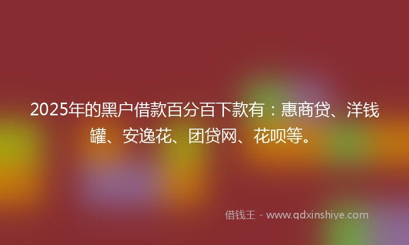 2025年的黑户借款百分百下款有：惠商贷、洋钱罐、安逸花、团贷网、花呗等。