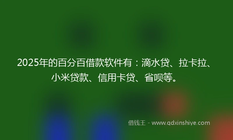 2025年的百分百借款软件有：滴水贷、拉卡拉、小米贷款、信用卡贷、省呗等。
