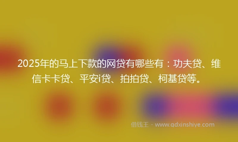 2025年的马上下款的网贷有哪些有：功夫贷、维信卡卡贷、平安i贷、拍拍贷、柯基贷等。