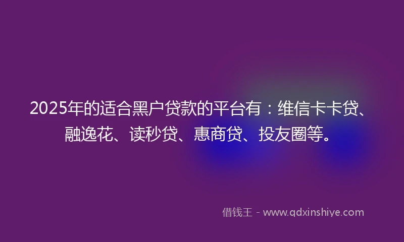 2025年的适合黑户贷款的平台有：维信卡卡贷、融逸花、读秒贷、惠商贷、投友圈等。