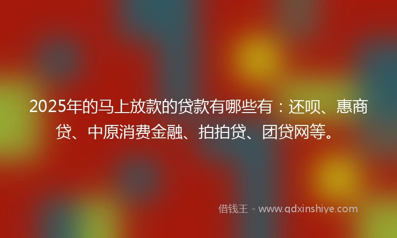 2025年的马上放款的贷款有哪些有：还呗、惠商贷、中原消费金融、拍拍贷、团贷网等。