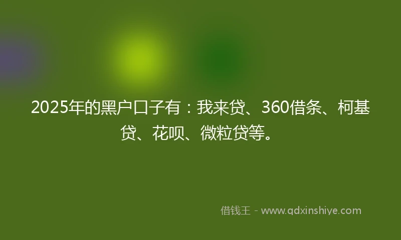 2025年的黑户口子有：我来贷、360借条、柯基贷、花呗、微粒贷等。