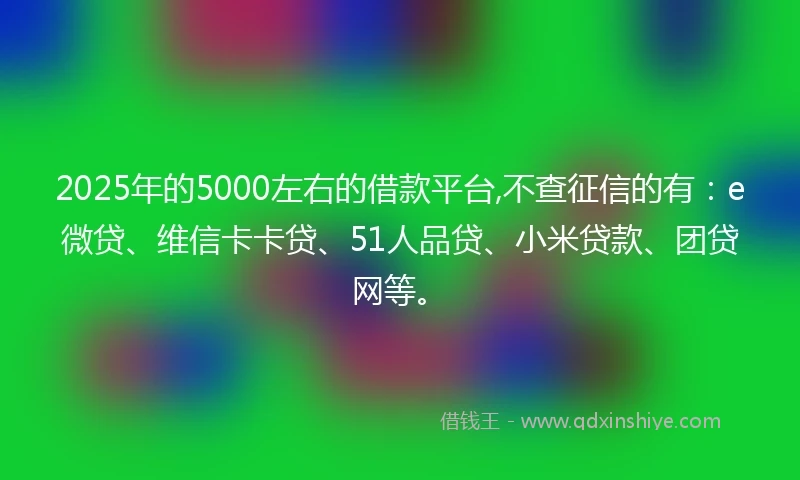 2025年的5000左右的借款平台,不查征信的有：e微贷、维信卡卡贷、51人品贷、小米贷款、团贷网等。