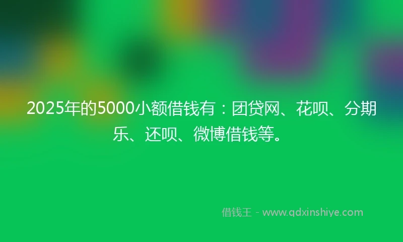 2025年的5000小额借钱有：团贷网、花呗、分期乐、还呗、微博借钱等。