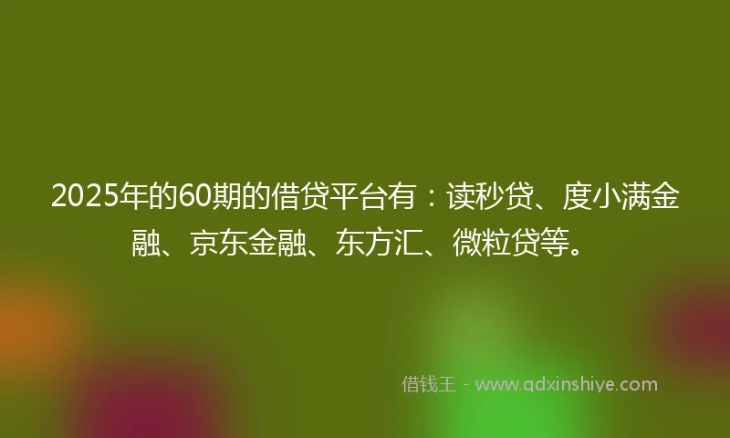2025年的60期的借贷平台有：读秒贷、度小满金融、京东金融、东方汇、微粒贷等。