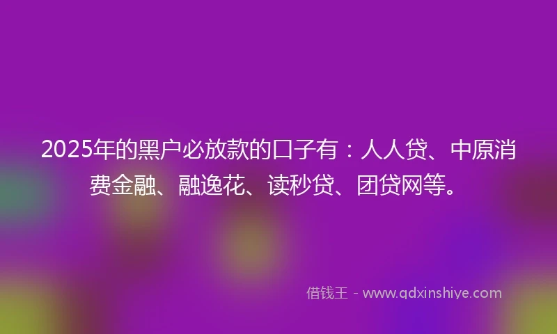 2025年的黑户必放款的口子有：人人贷、中原消费金融、融逸花、读秒贷、团贷网等。