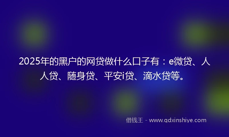 2025年的黑户的网贷做什么口子有：e微贷、人人贷、随身贷、平安i贷、滴水贷等。