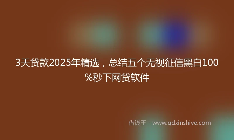 3天贷款2025年精选，总结五个无视征信黑白100%秒下网贷软件