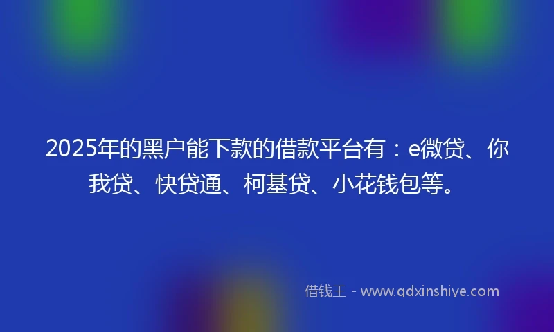 2025年的黑户能下款的借款平台有：e微贷、你我贷、快贷通、柯基贷、小花钱包等。