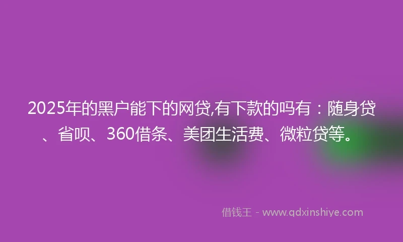 2025年的黑户能下的网贷,有下款的吗有：随身贷、省呗、360借条、美团生活费、微粒贷等。