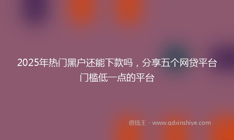 2025年热门黑户还能下款吗，分享五个网贷平台门槛低一点的平台