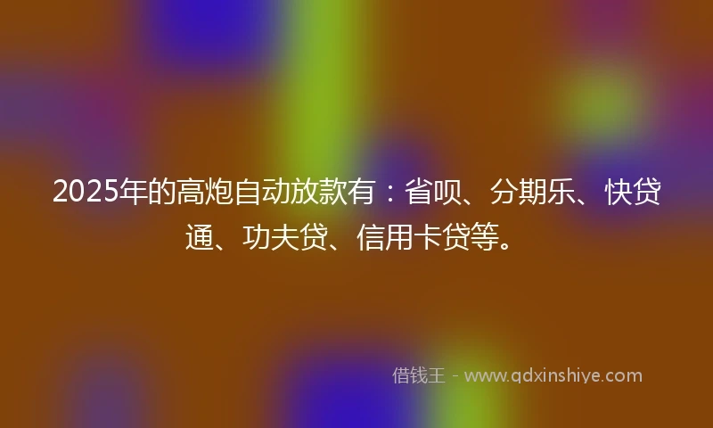 2025年的高炮自动放款有：省呗、分期乐、快贷通、功夫贷、信用卡贷等。