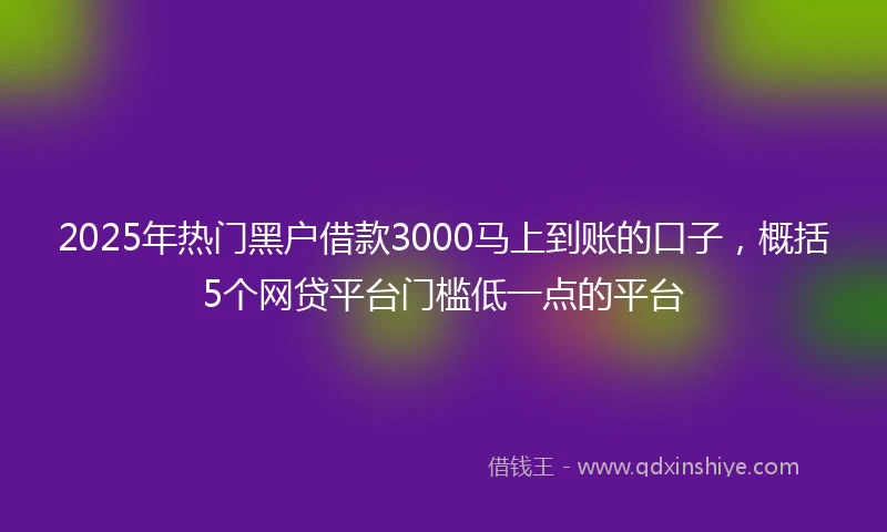 2025年热门黑户借款3000马上到账的口子，概括5个网贷平台门槛低一点的平台