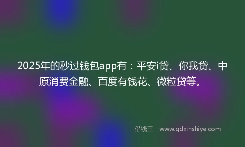2025年的秒过钱包app有：平安i贷、你我贷、中原消费金融、百度有钱花、微粒贷等。