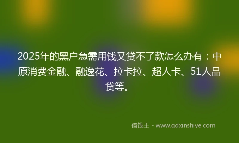 2025年的黑户急需用钱又贷不了款怎么办有：中原消费金融、融逸花、拉卡拉、超人卡、51人品贷等。