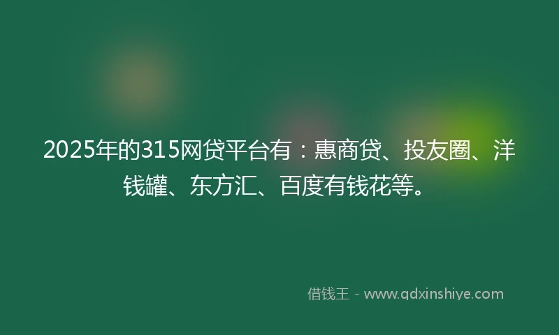 2025年的315网贷平台有：惠商贷、投友圈、洋钱罐、东方汇、百度有钱花等。
