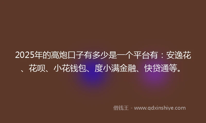 2025年的高炮口子有多少是一个平台有：安逸花、花呗、小花钱包、度小满金融、快贷通等。
