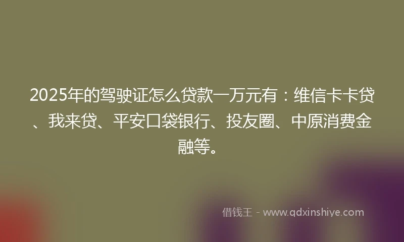 2025年的驾驶证怎么贷款一万元有：维信卡卡贷、我来贷、平安口袋银行、投友圈、中原消费金融等。