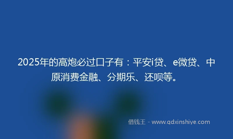 2025年的高炮必过口子有：平安i贷、e微贷、中原消费金融、分期乐、还呗等。