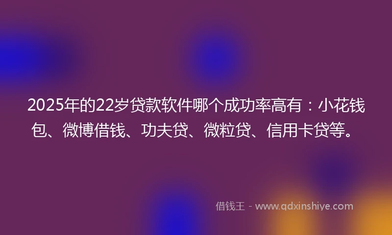 2025年的22岁贷款软件哪个成功率高有：小花钱包、微博借钱、功夫贷、微粒贷、信用卡贷等。