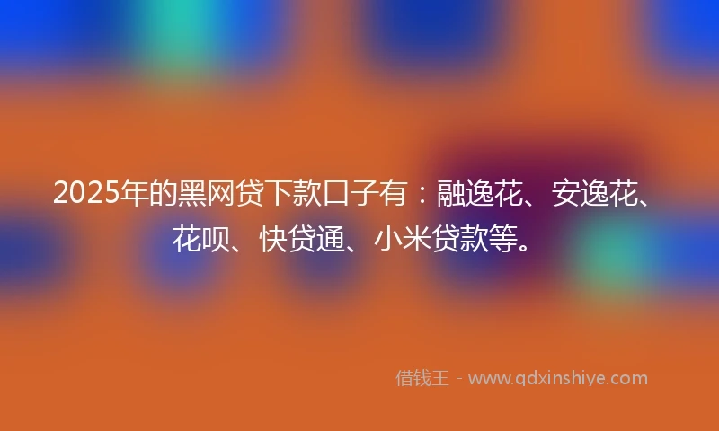 2025年的黑网贷下款口子有：融逸花、安逸花、花呗、快贷通、小米贷款等。